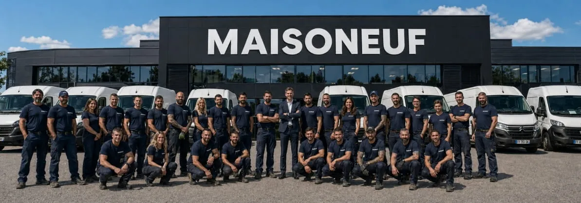 L'équipe Maisoneuf réunie devant les camions d'intervention