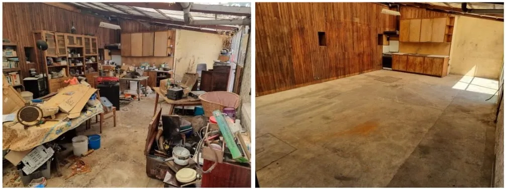 Atelier encombré puis espace entièrement libéré